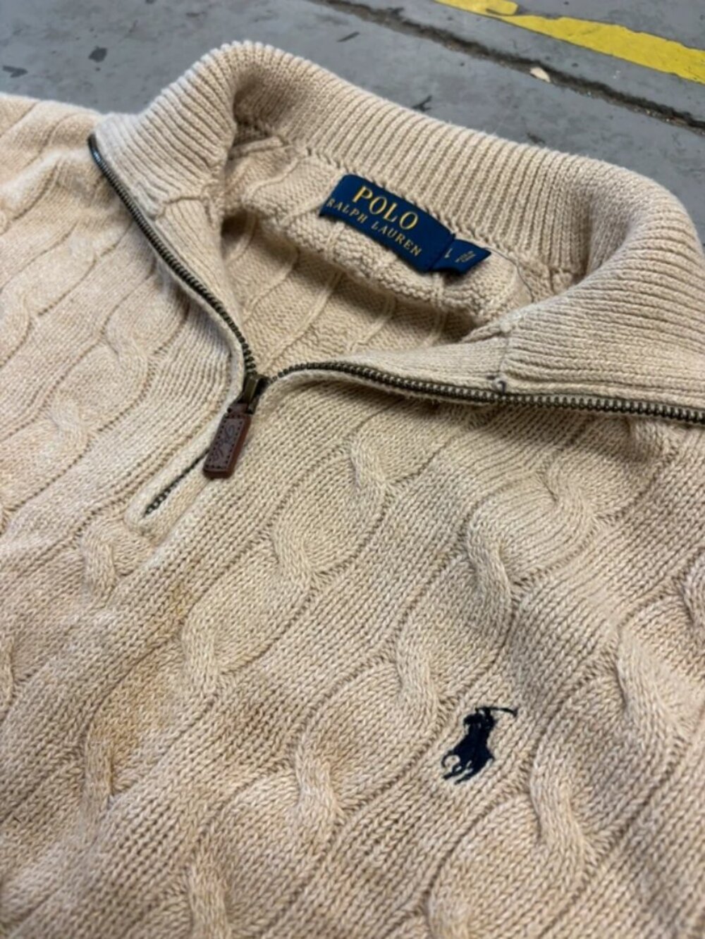 Vintage 90s Cable knit cream Polo Sweatshirt